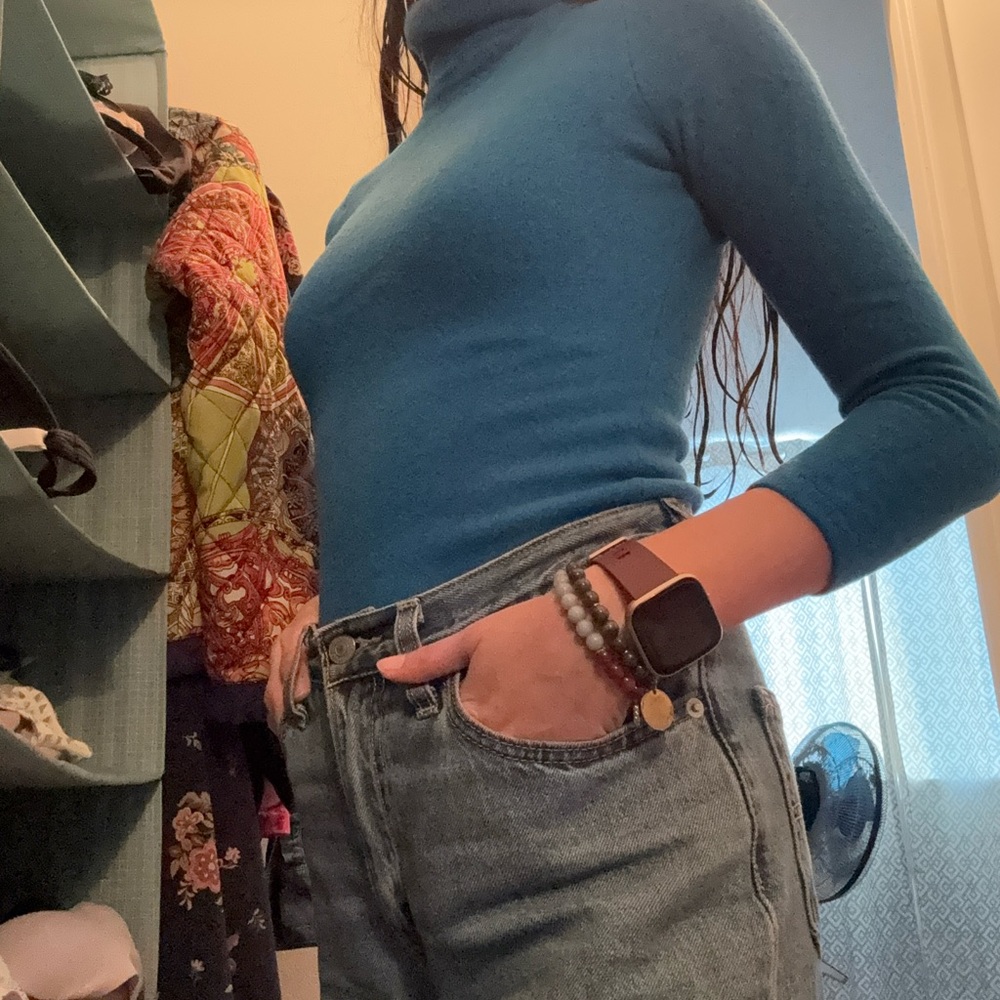 [SOLD] 100% cashmere turtleneck sweater blue extra small